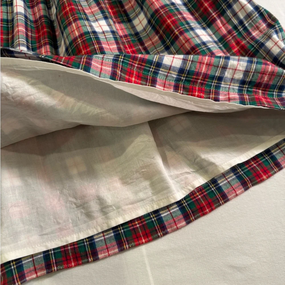 Gap Red Ivory Frost Holiday Smocked Plaid Dress Lined 100% cotton size XL(12)